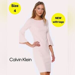 NEW w Tags 💕CALVIN KLEIN💕Pink Sheath Dress with Bell Sleeves (Size 4)